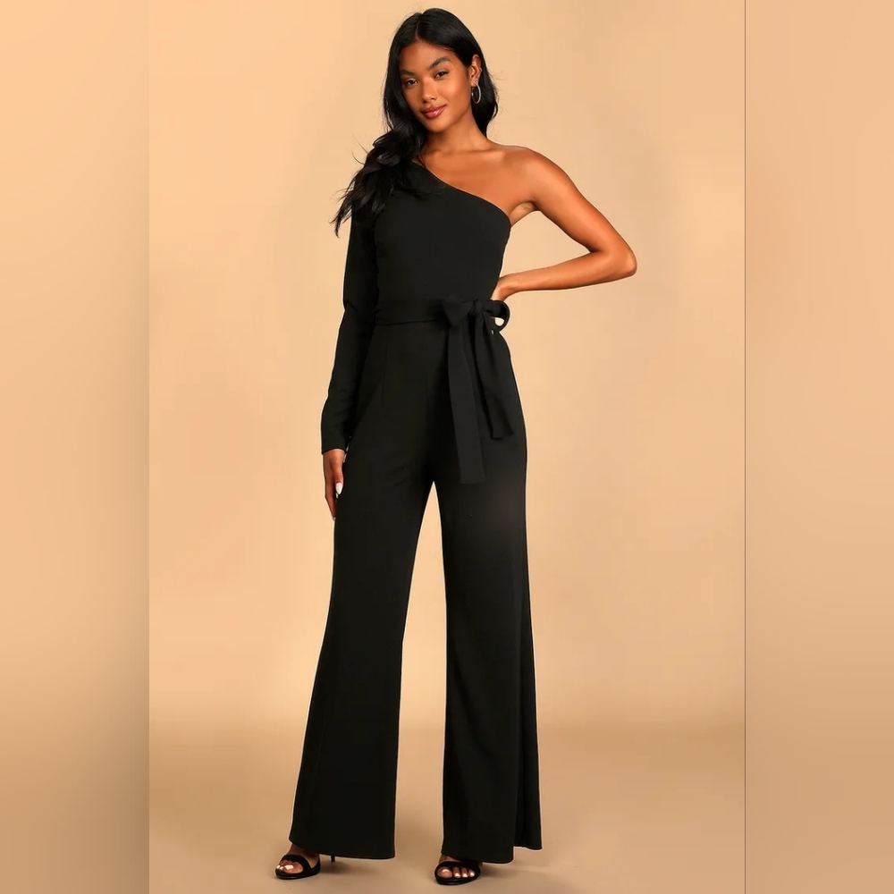 Peak of Perfection Black One-Shoulder Wide-Leg Jumpsuit